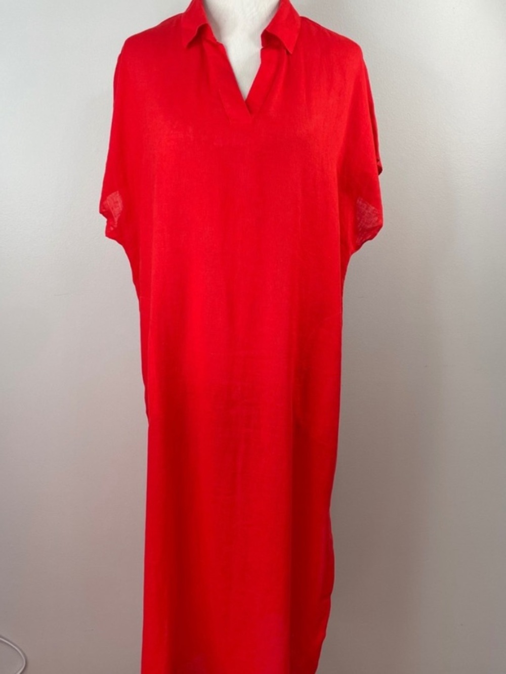 Tahari Red Maxi Dress with V-Neck Collar